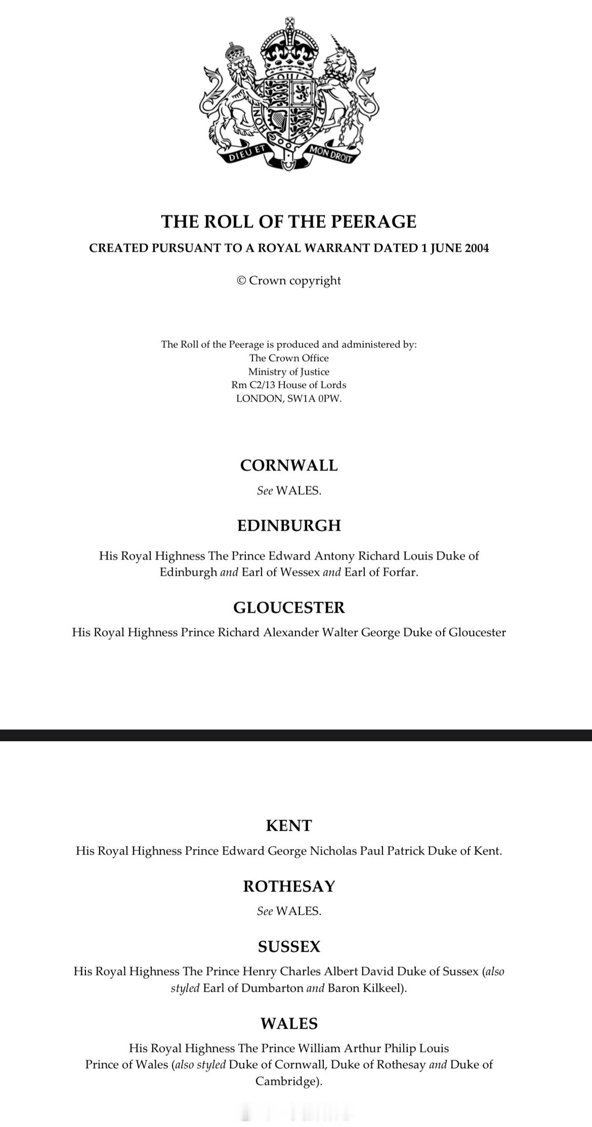 英国王室安德鲁的约克公爵头衔正式从贵族名册除名,可以看到上面写着两位