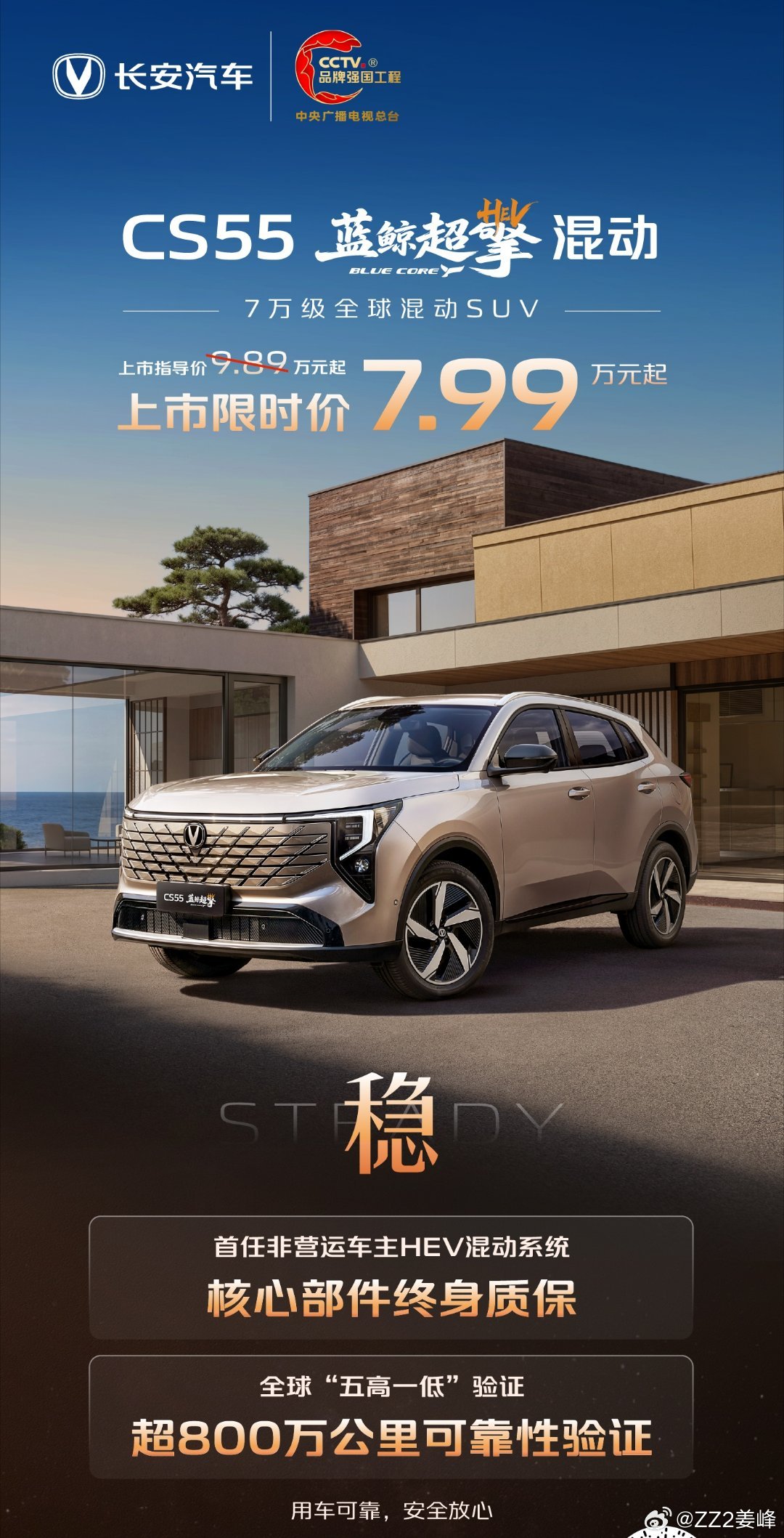 全球首款7万级混动SUV#长安CS55蓝鲸超擎混动省：油耗降一半，城区百公里油耗3L级劲：0-60k