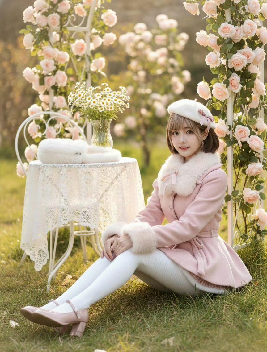 这套穿搭是典型的洛丽塔（Lolita）甜美优雅风，充满了复古少女的浪漫气息。粉色