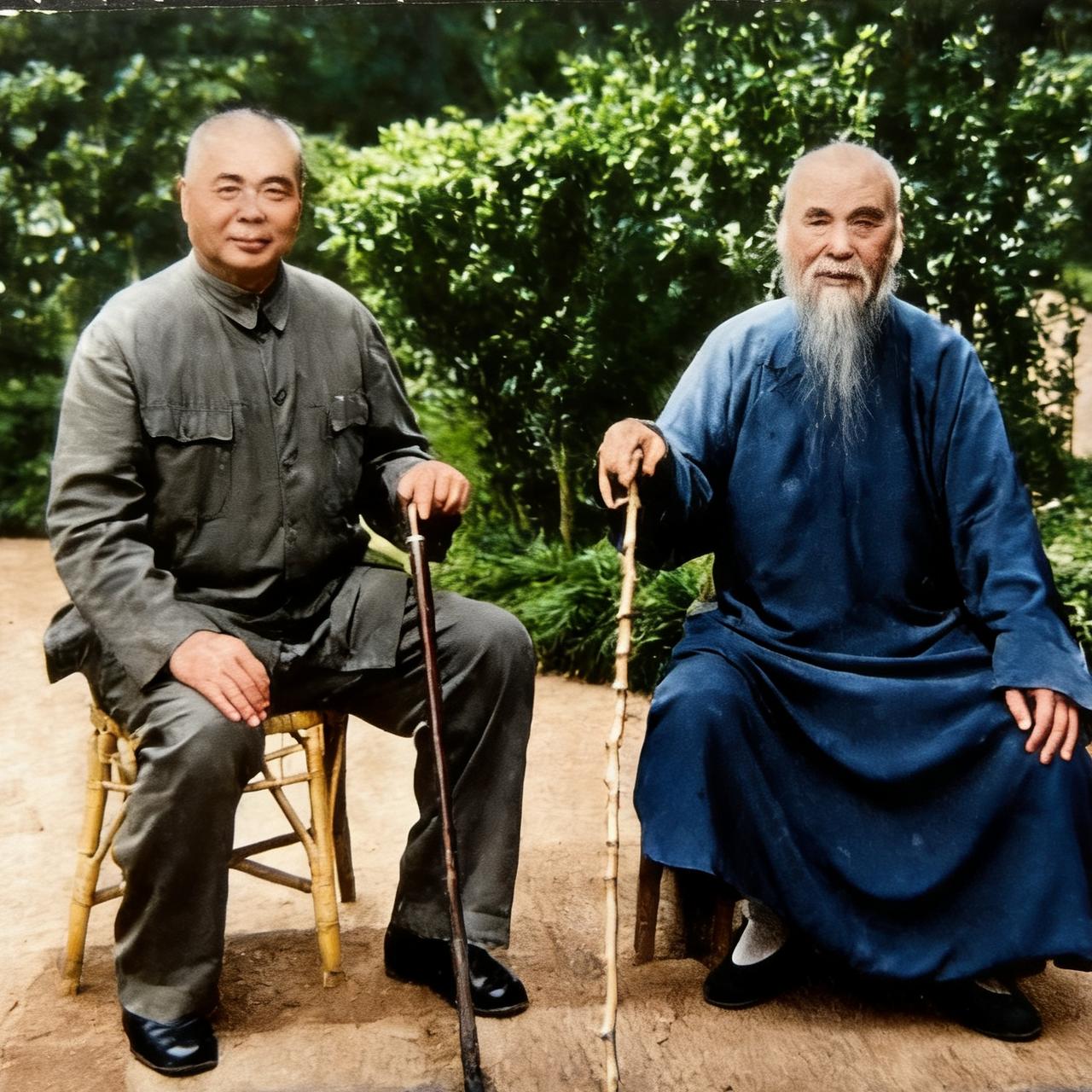 1941年，冯玉祥和于右任相聚，为纪念五原誓师十五周年，一张罕见的合影，从镜头中