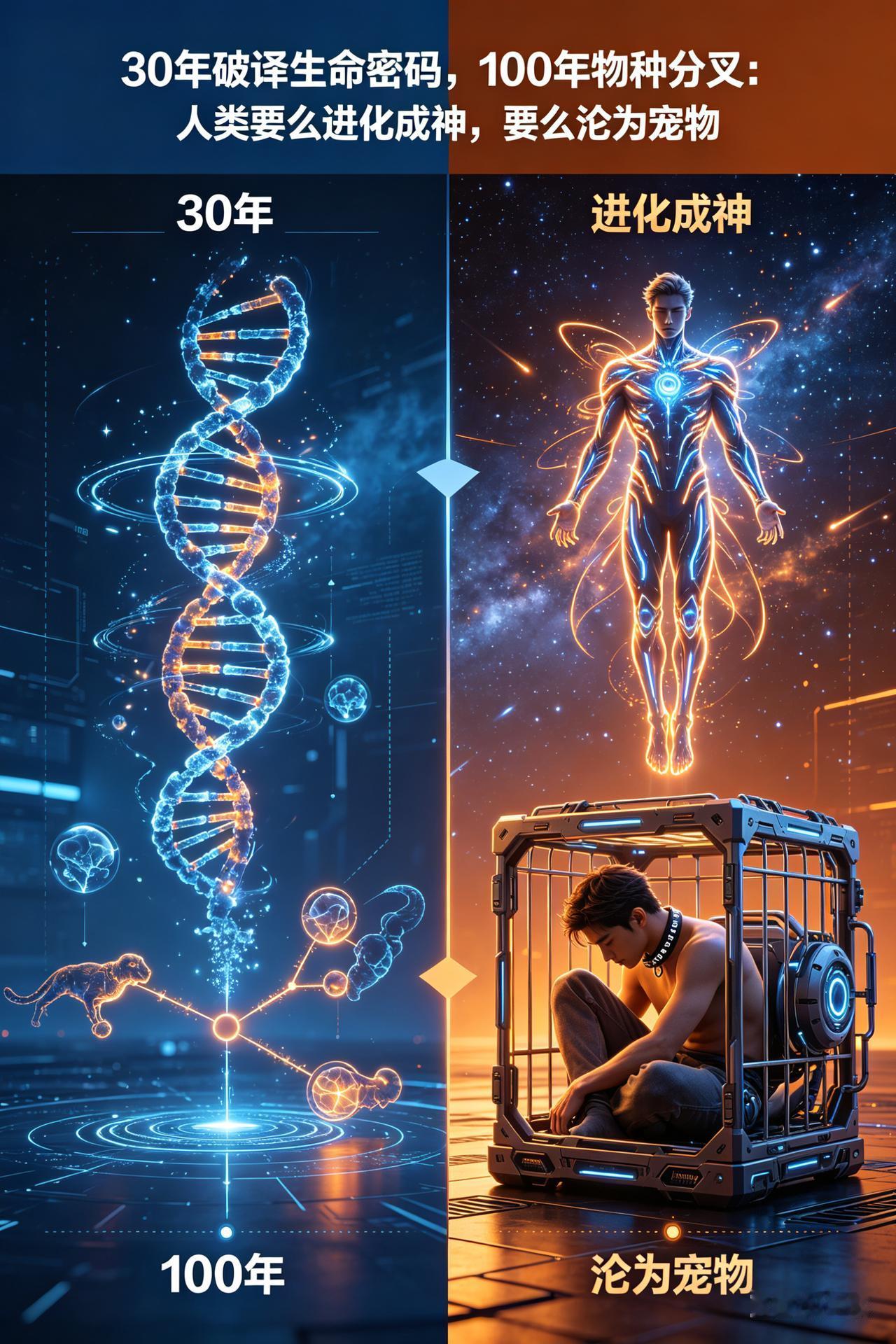 人类何去何从！30年破译生命密码，100年物种分叉：人类要么进化成神，要么沦为