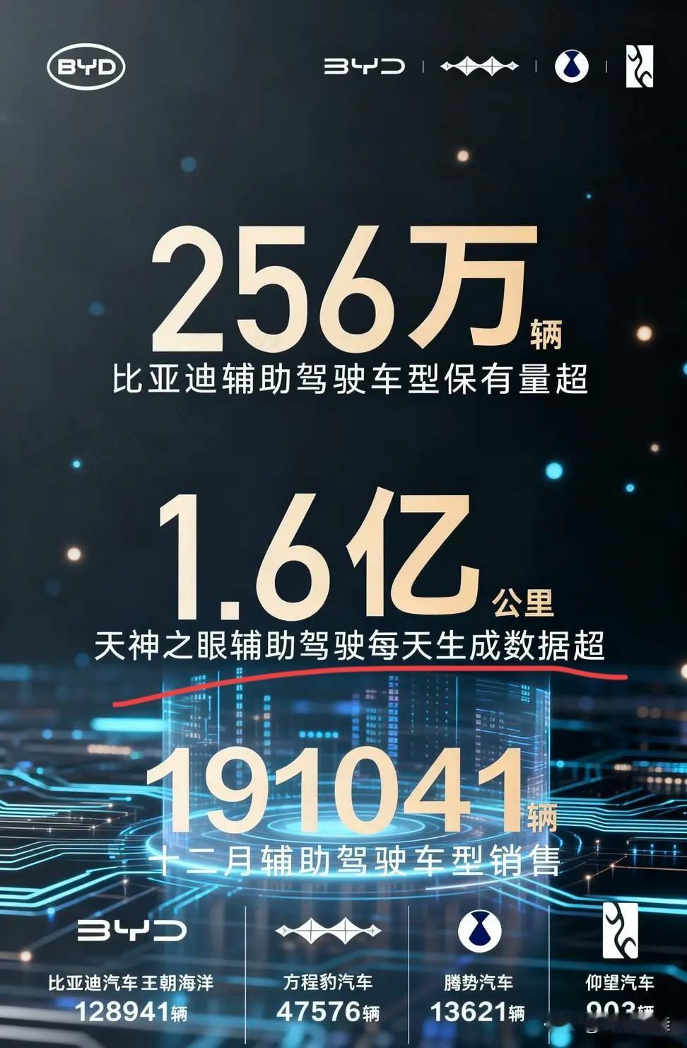 比亚迪：“辅助驾驶车型保有量超过256万辆，辅助驾驶每天生成1.6亿公里数据！”