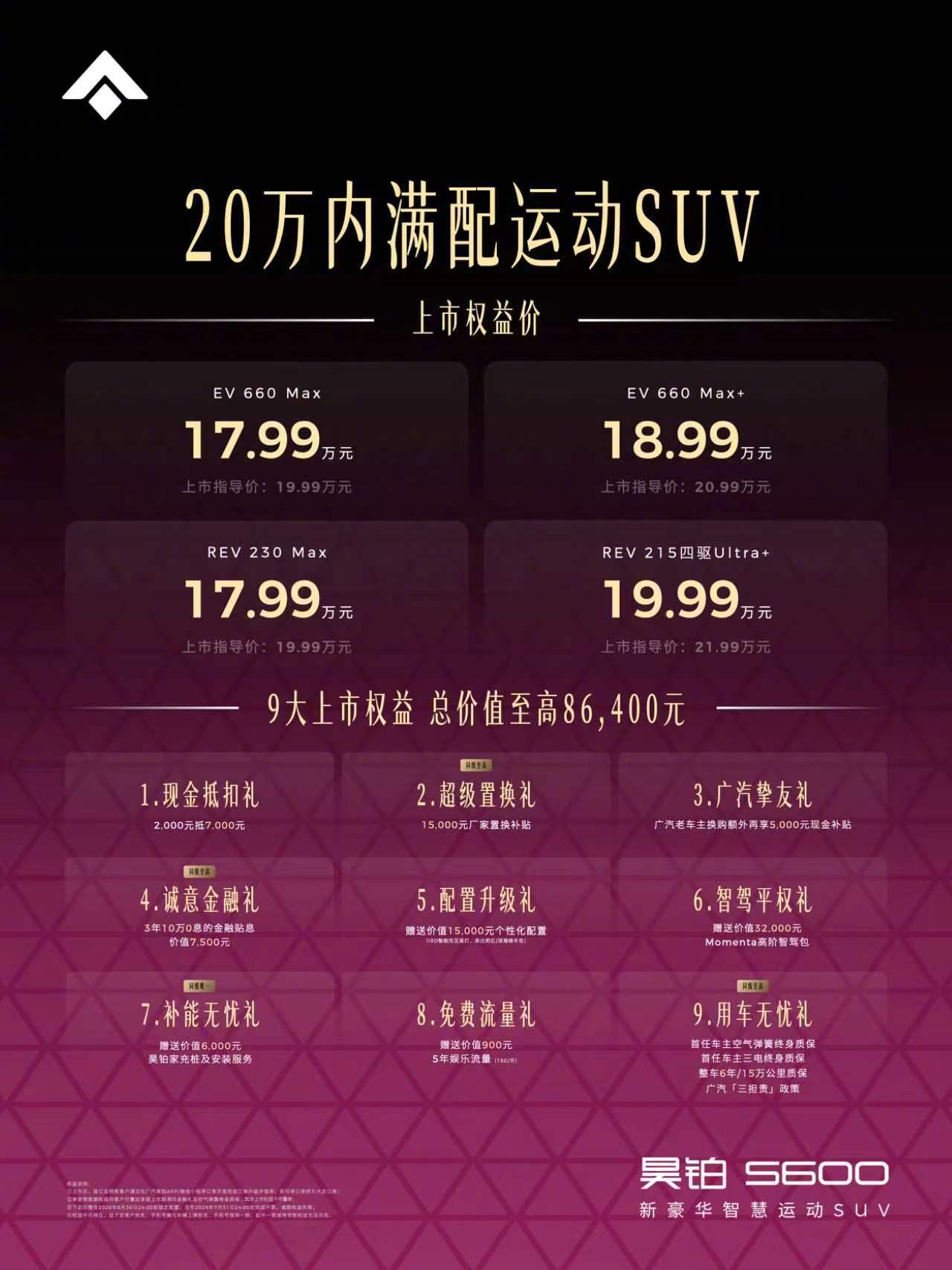 昊铂S600上市权益价17.99万起满配超值昊铂S600的亮点就在于20W以内