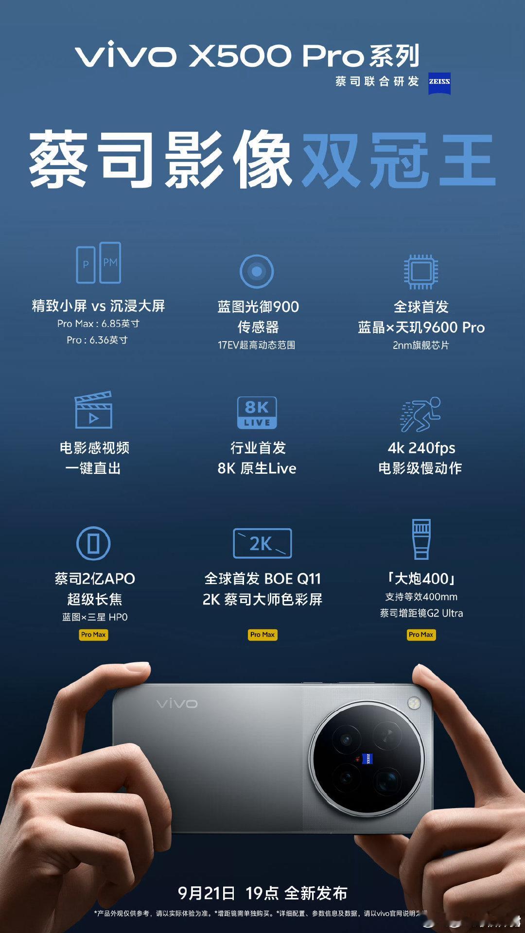 #vivo发布会#vivo今年把X500Pro做成了小屏，还有一台X500ProMax。一大一小影像