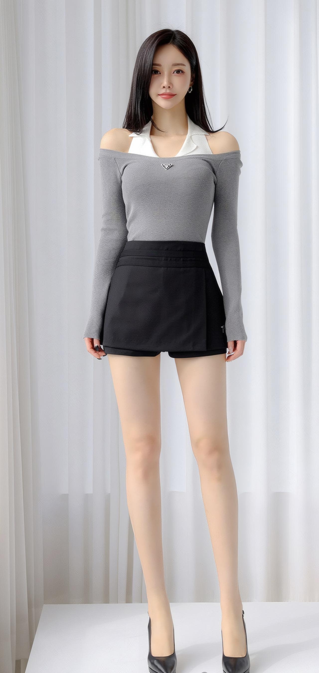 气质穿搭指南：灰色露肩上衣+黑色短裙，优雅迷人！