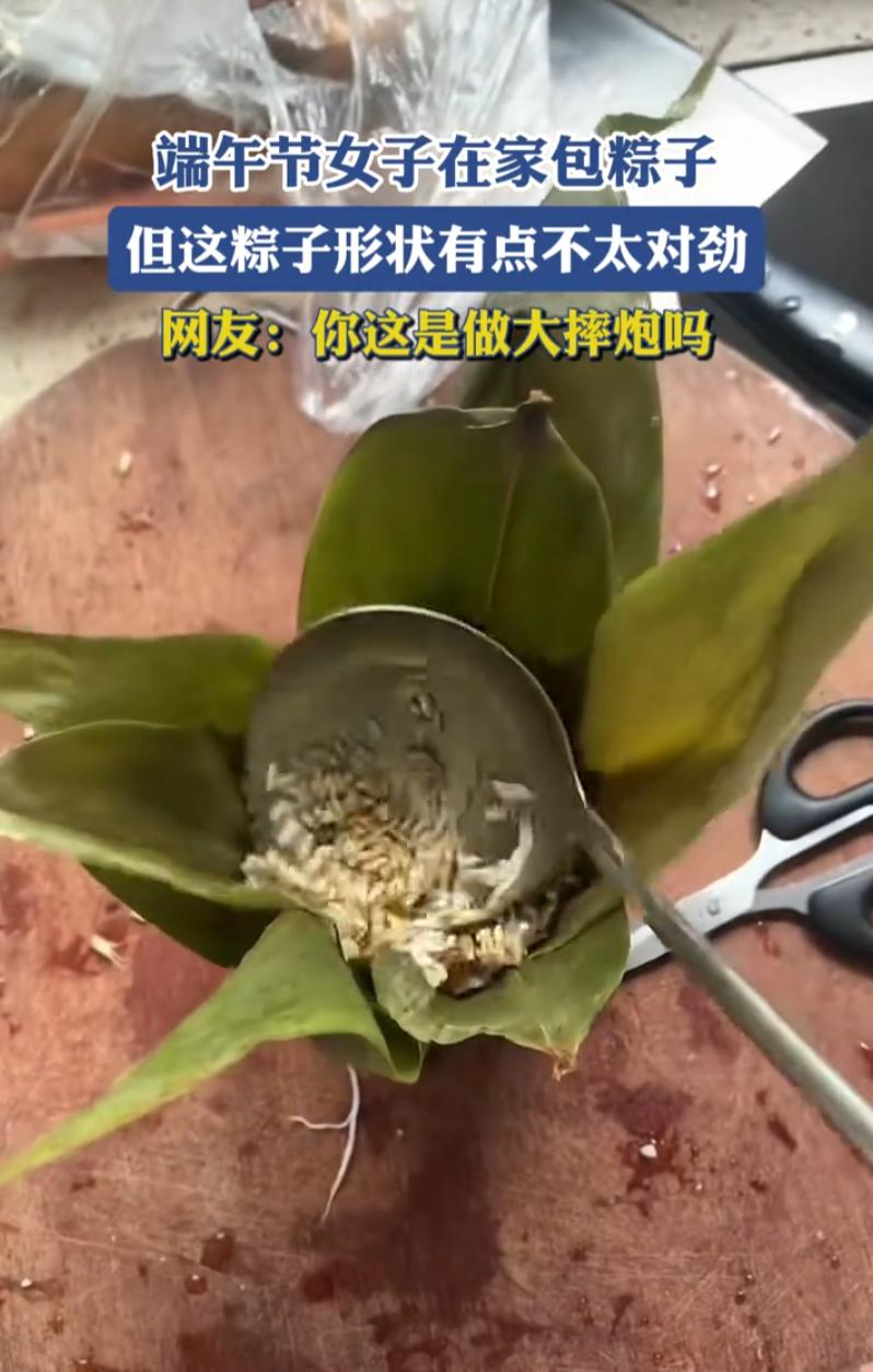 笑不活了！端午节女子在家里包粽子，按照网上教学流程，每一步都是照着做的，可看到成