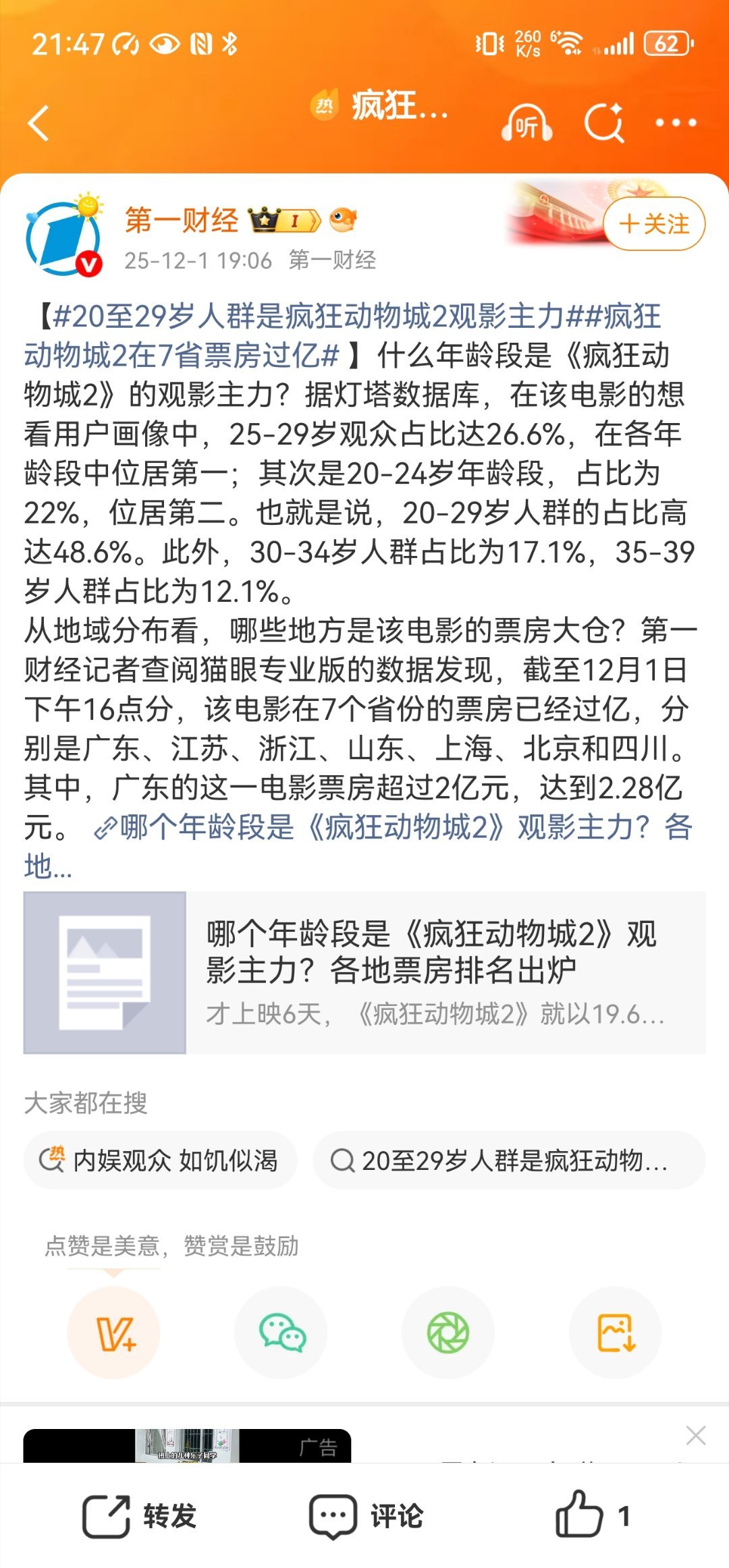 从这数据统计看，疯狂动物城2的大陆观众主体真不是家长带孩子看，是正儿八经的主体成