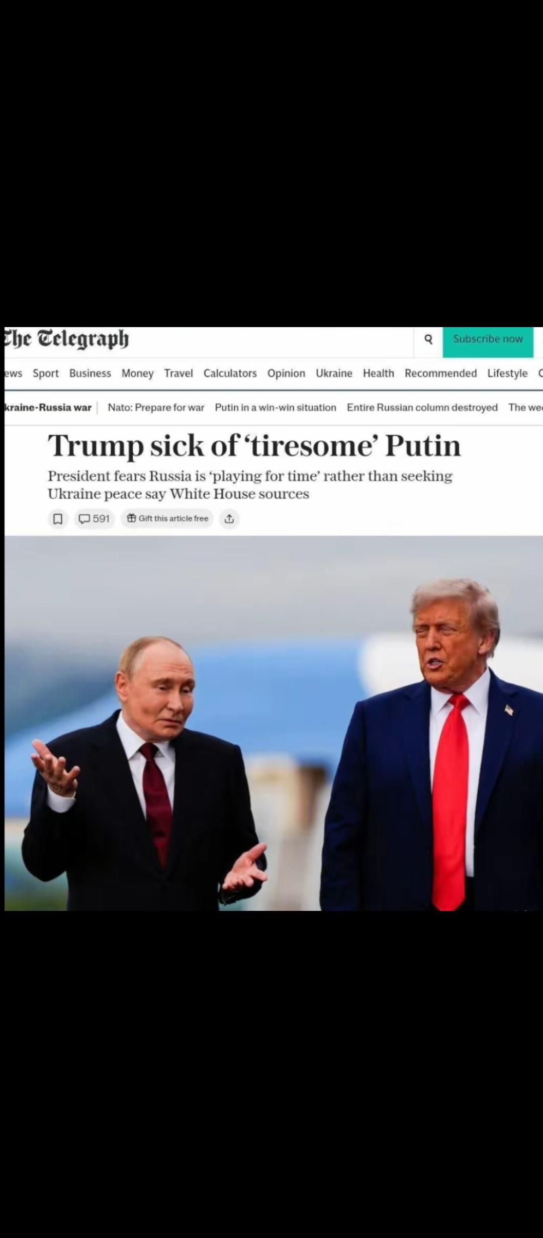 特朗普与普京有可能“撕破脸”！转向欧洲。据英国《每日电讯报》报道：特朗普已经厌倦