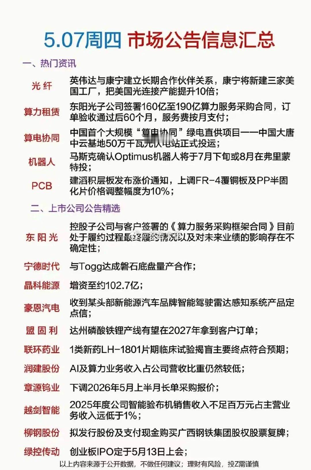 晚间上市公司公告精选汇总！11家上市公司发布公告：1.光纤光缆2.算力租赁3.