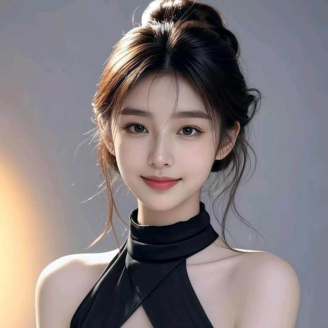 温婉优雅的少女，黑衣惊艳，散发迷人气质温婉大方的美女温柔白裙少女白裙少女黑