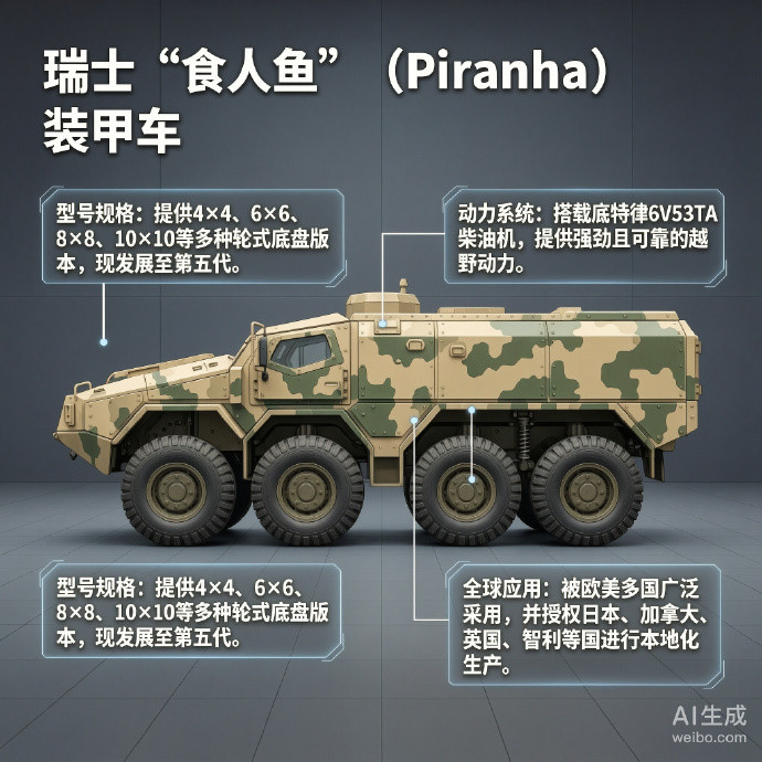 军事ai新视野瑞士“食人鱼”装甲车“食人鱼”（Piranha）装甲车是瑞士摩瓦