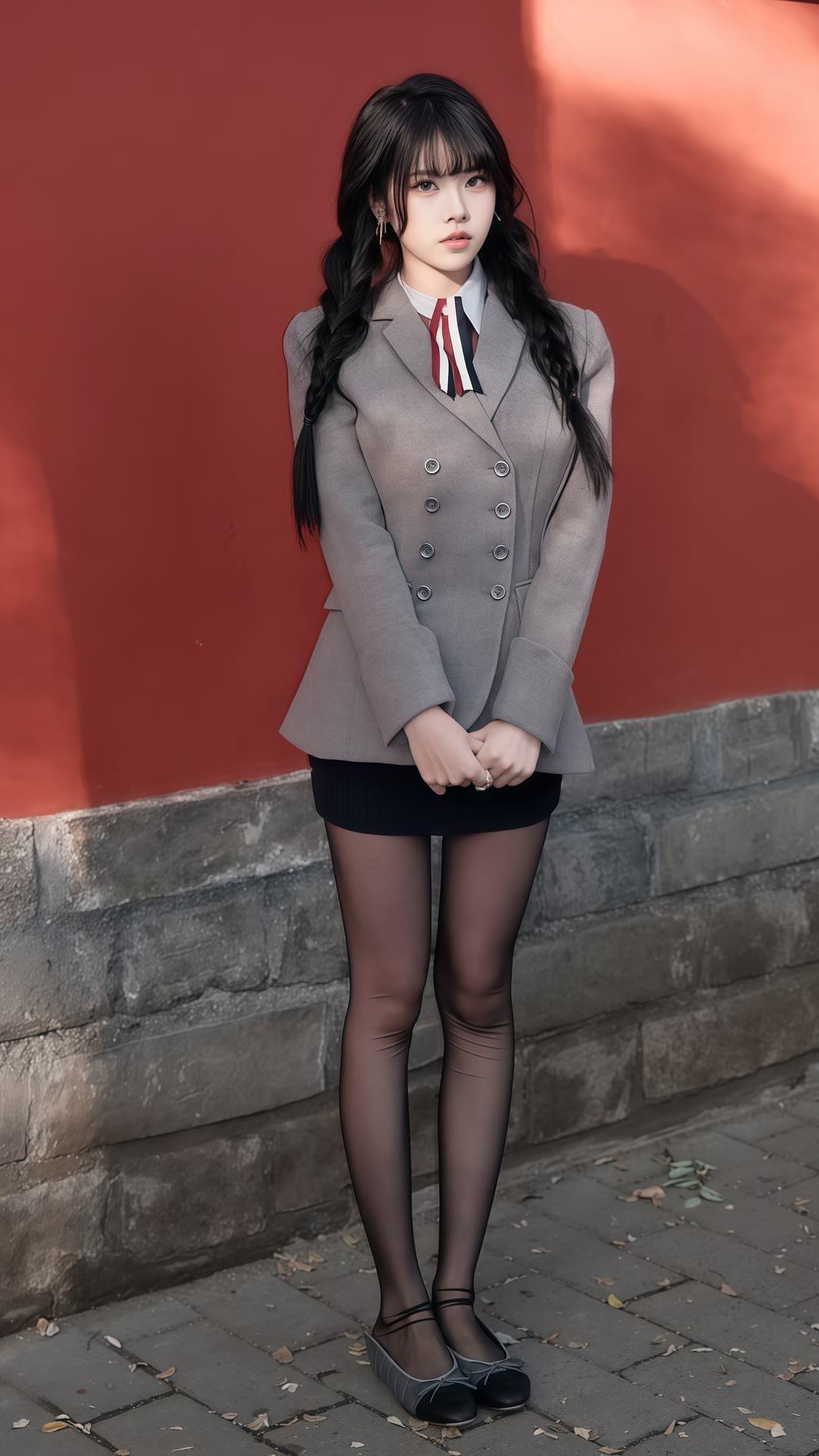 红墙黑裙，复古优雅，少女心满满