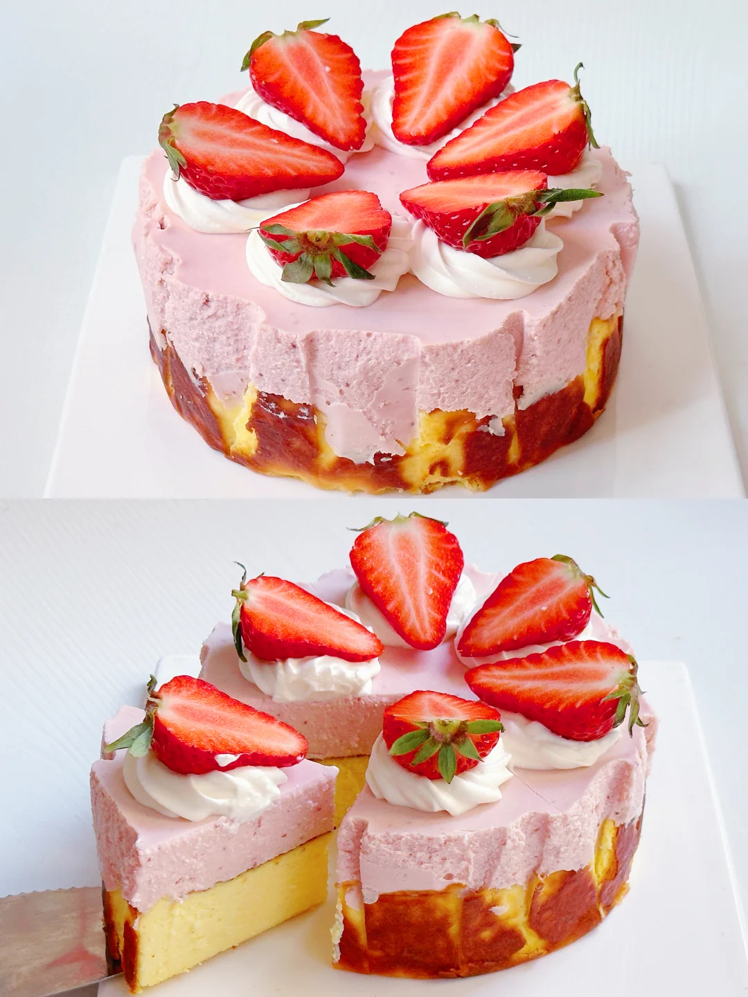 爱了！被这块蛋糕治愈了！巴斯克草莓慕斯蛋糕