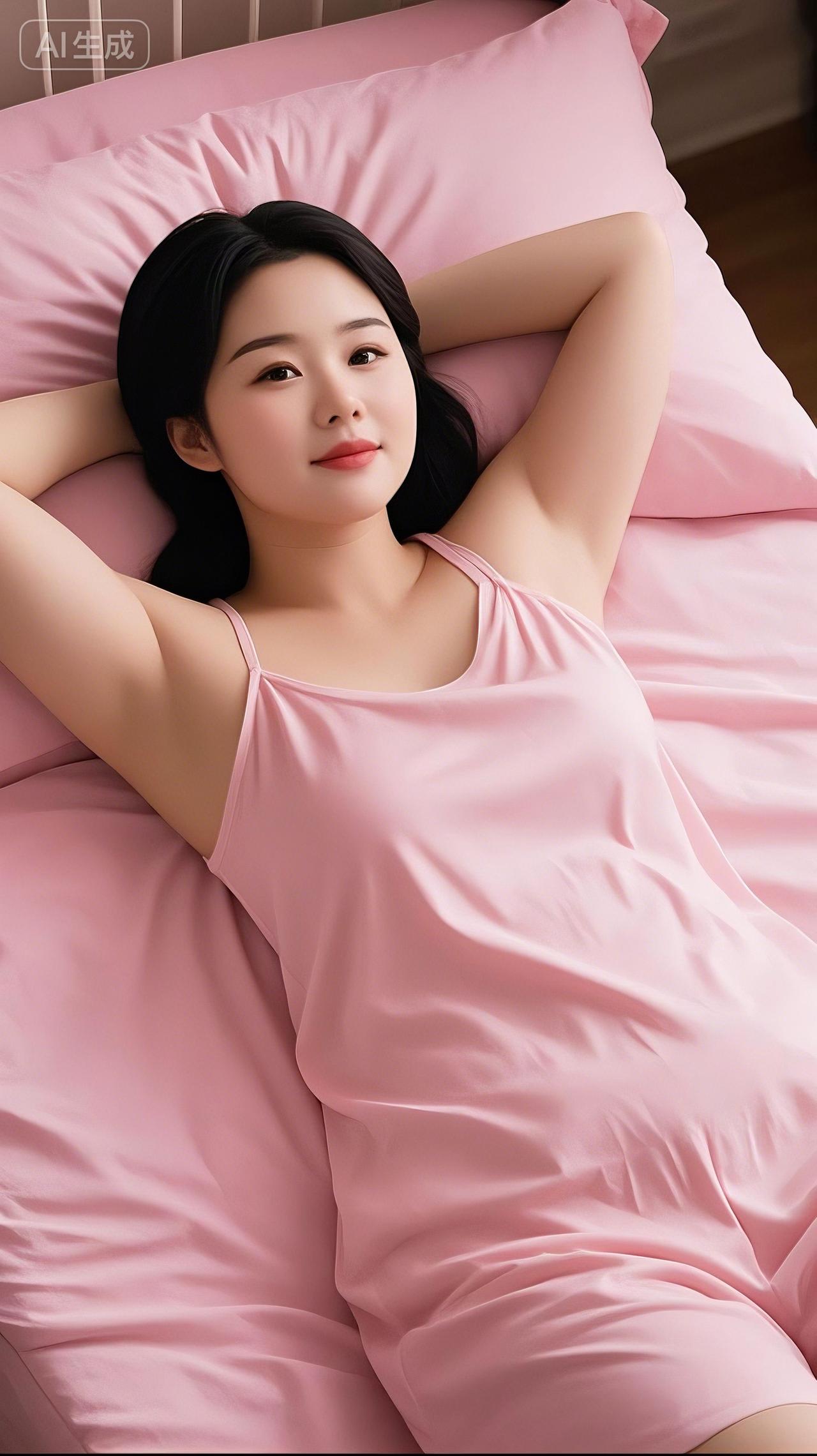 床上美女粉装睡衣家居服