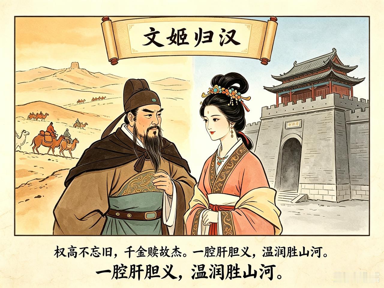 小故事赎归蔡文姬年少曹孟德，蔡邕字伯喈，二人相交好，意气两相谐。