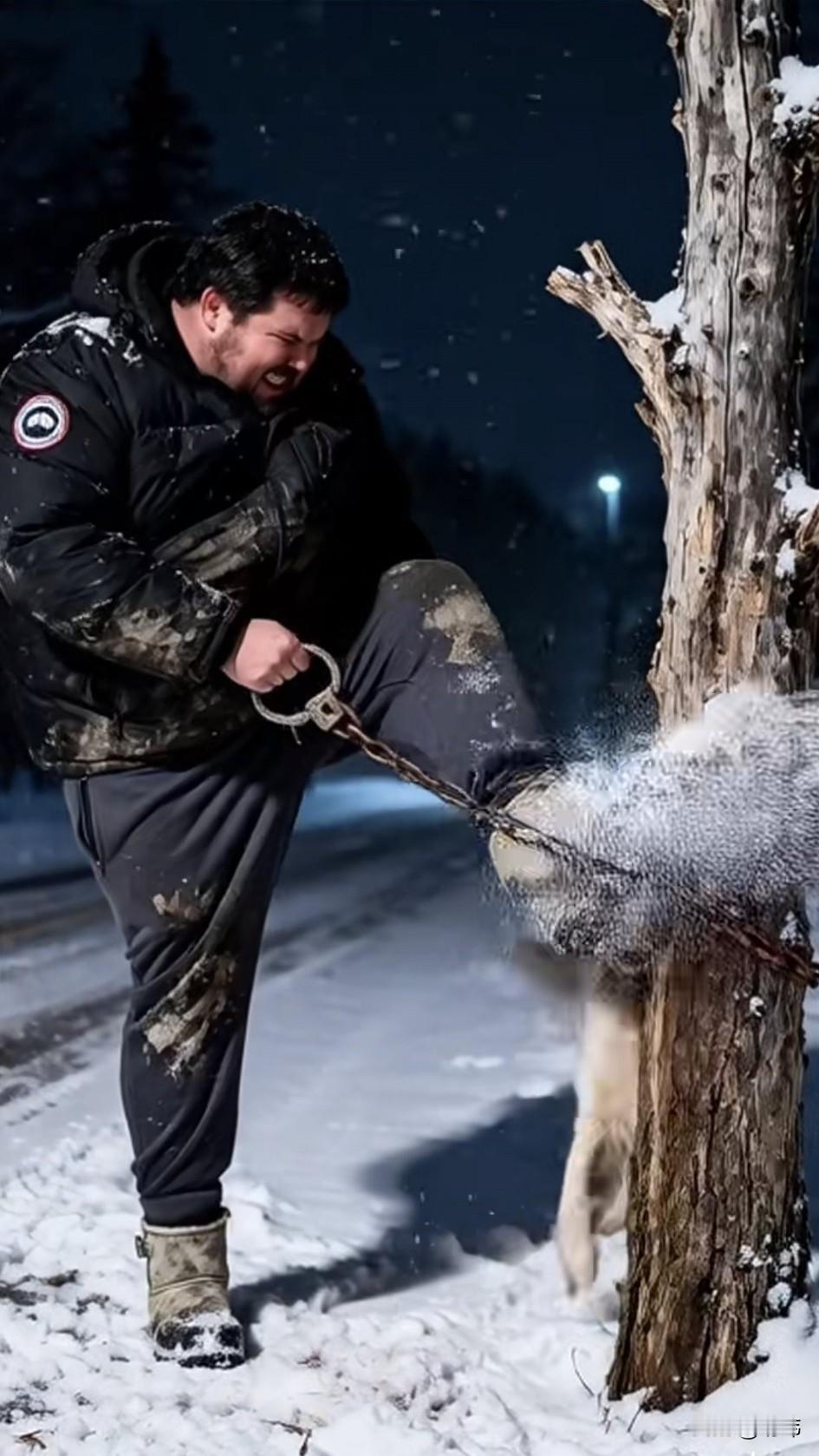 泪目了！一个大雪纷飞的冬夜，一位男子居然把他的狗狗带到了人迹罕至地小路旁边遗弃，