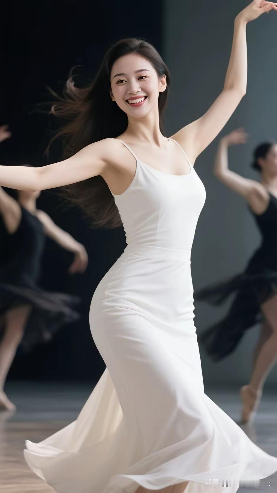 一个女孩在跳舞，好开心！