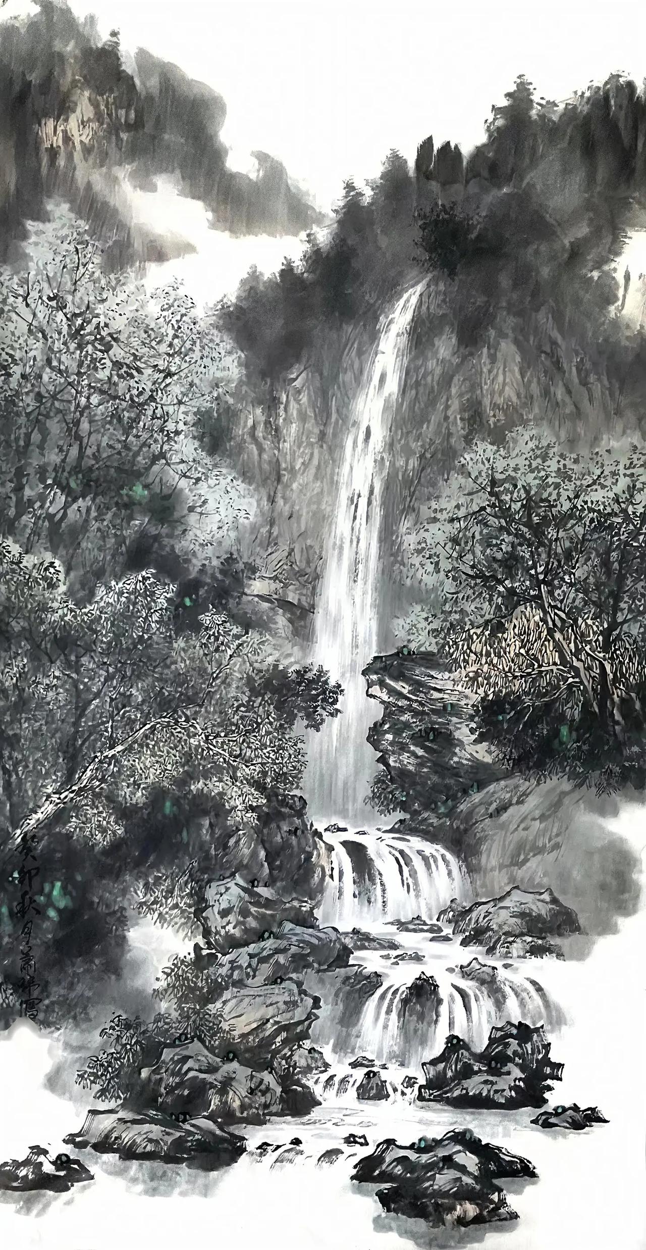 家山飞瀑。水墨山水笔墨山水情怀创作者中心创作灵感国画山水