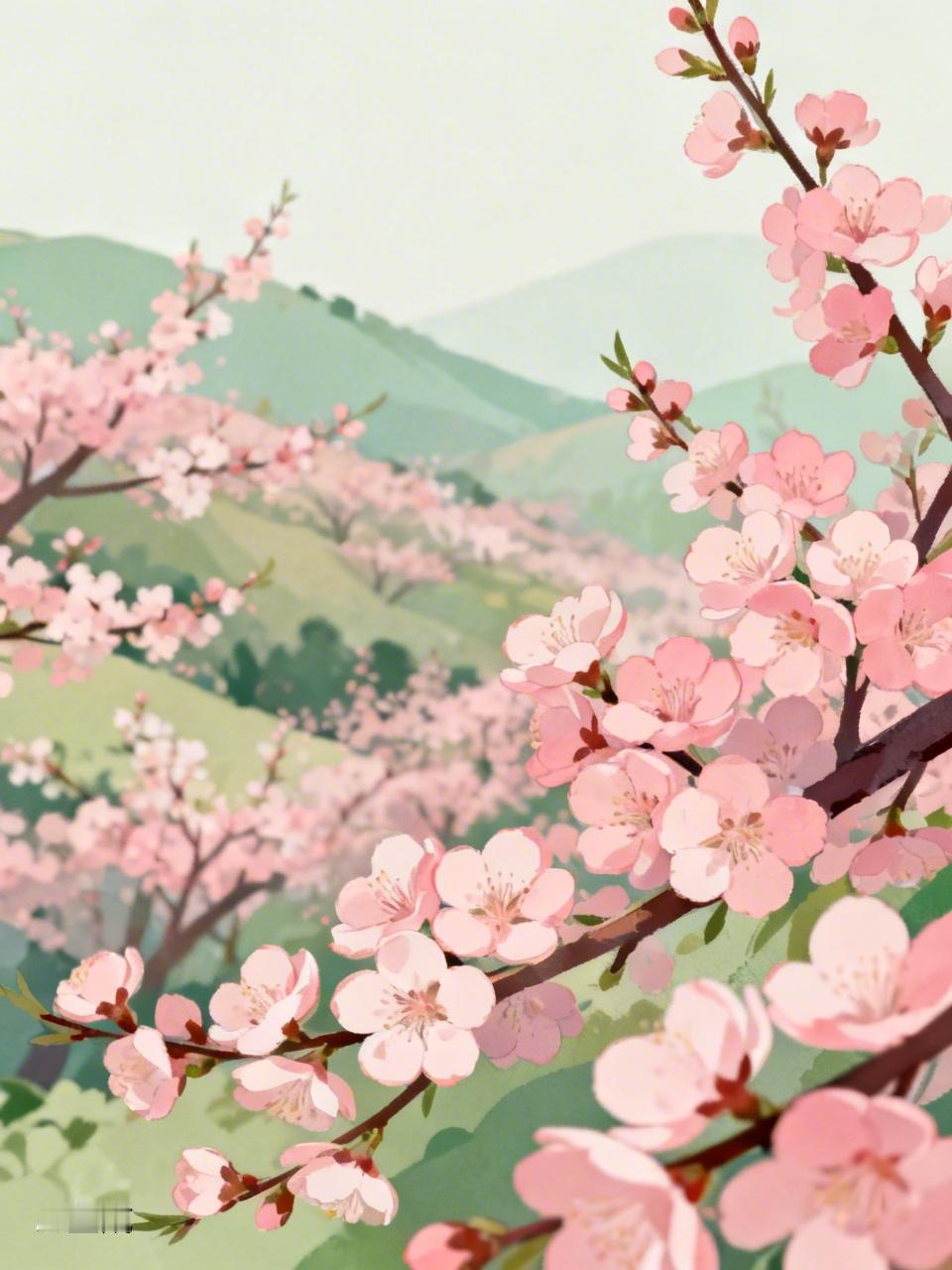 AI妙生图盛开的桃花满山野。