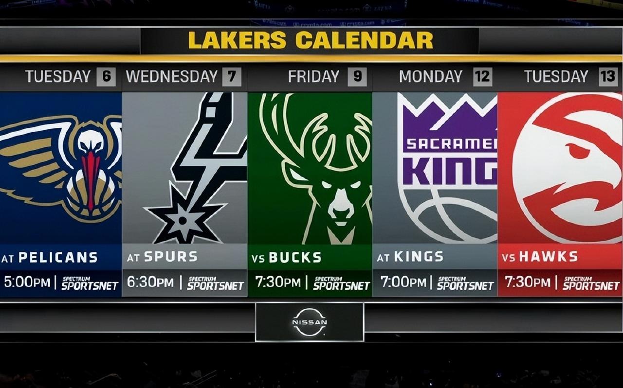 湖人未来5场比赛对手：鹈鹕（客）、马刺（客）、雄鹿、国王（客）、老鹰。对