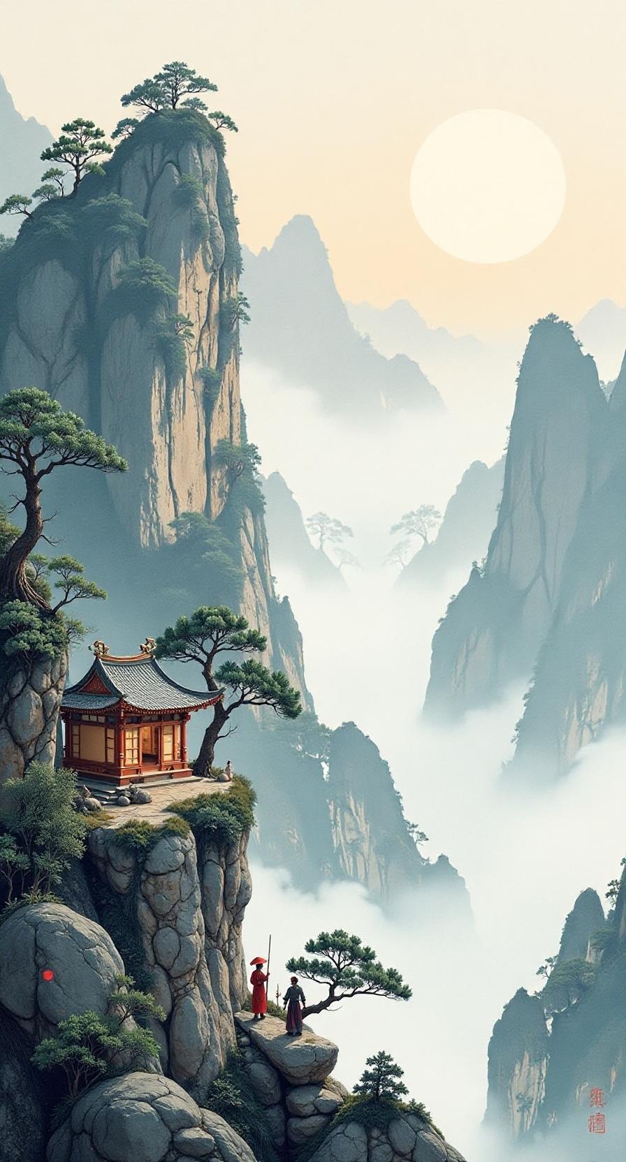 赏析：这幅对联的下联“绿水无弦万古琴”与上联“青山不墨千秋画”相映成趣。下联以绿