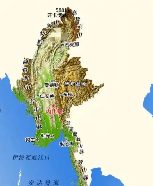 缅甸这地形也是天然宝地。山脉虽多，但也是天然屏障，易于防守，突破口不多，在古代