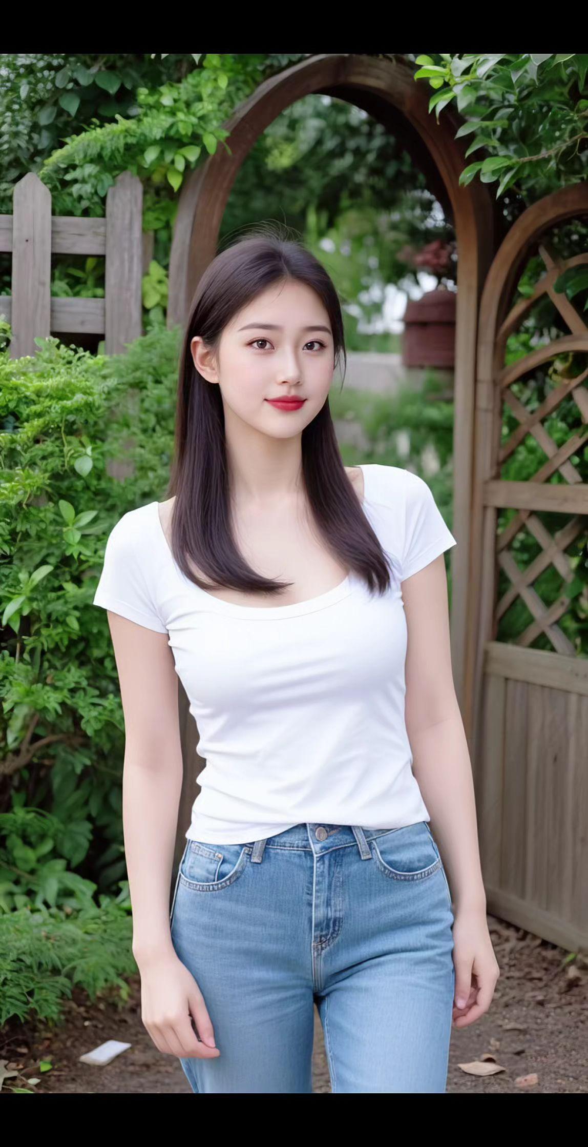 清纯甜美牛仔裤搭配甜美女孩