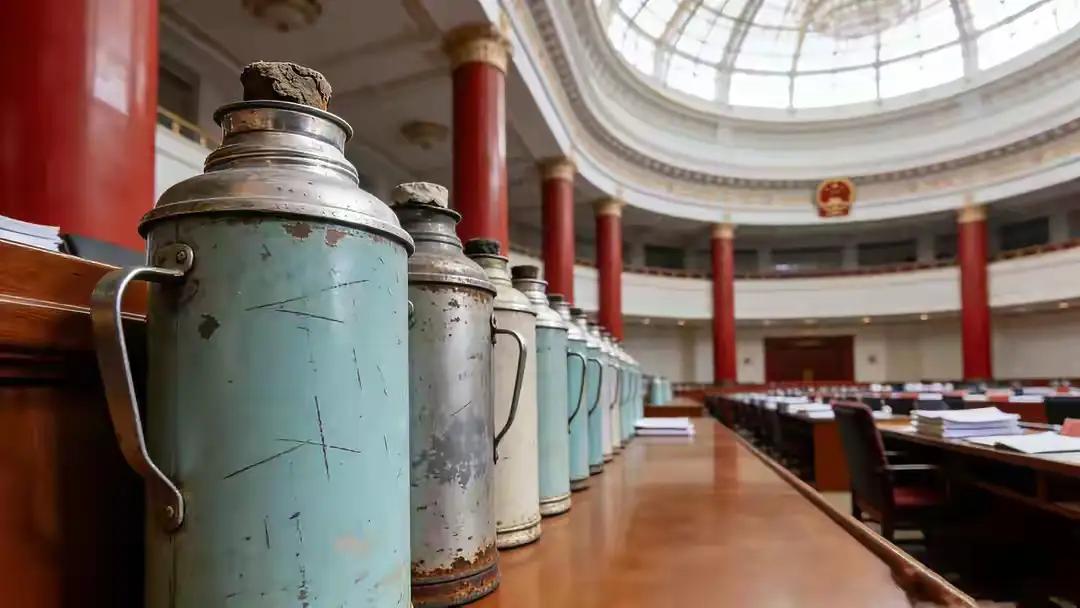 这是2026年“两会期间”人民大会堂使用的暖瓶。一个方面，一个