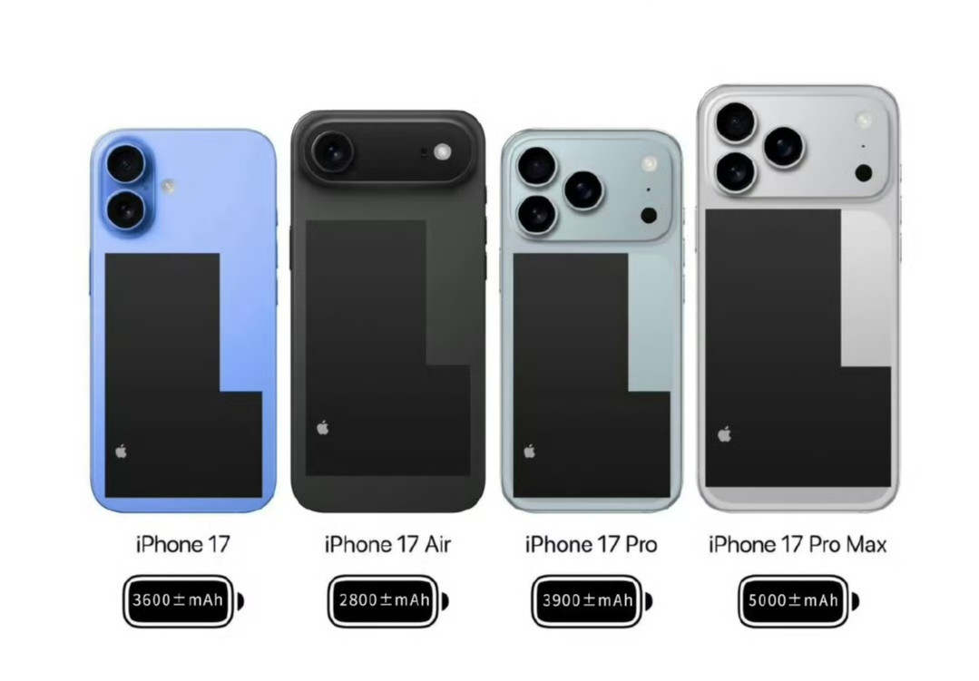 iPhone17系列的电池大小曝光，iPhone17是3600mAh以上，iPhone17Air是2