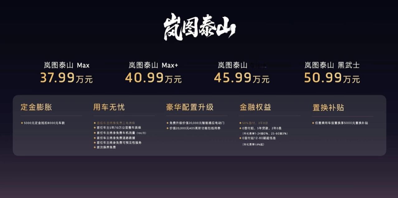 岚图泰山刚刚正式发布，37.99万起！三腔空簧+后轮转向+4激光雷达作为岚图的旗