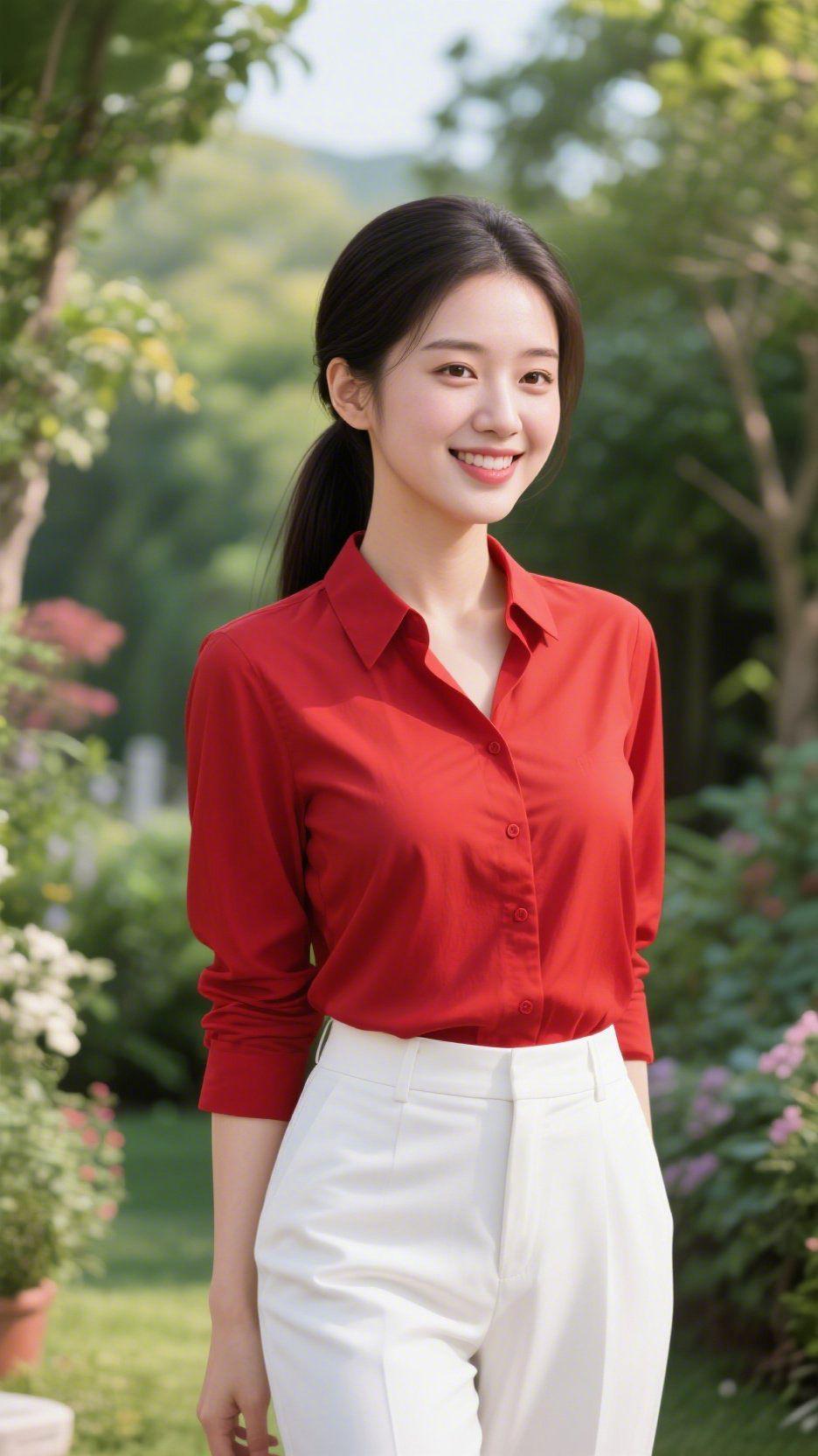 红衫揽清风夏风穿过繁茂的枝叶，捎来草木的清甜气息。一袭正红衬衫衬得眉眼温润
