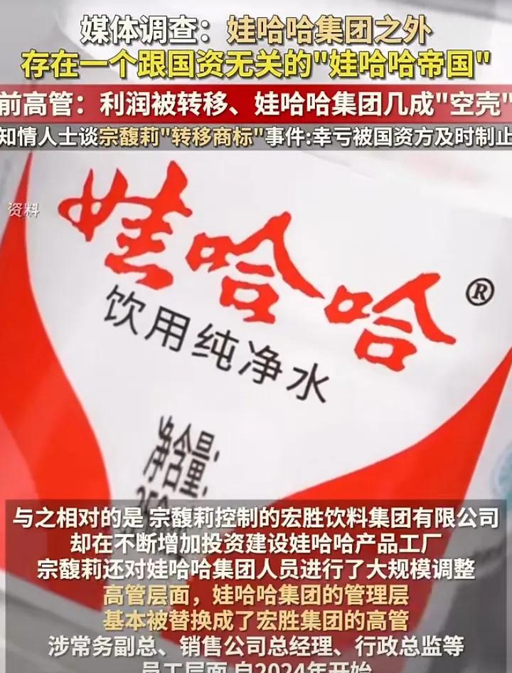 因为娃哈哈集团第一大股东是国企，而宏胜饮料集团则完全是宗家所有。