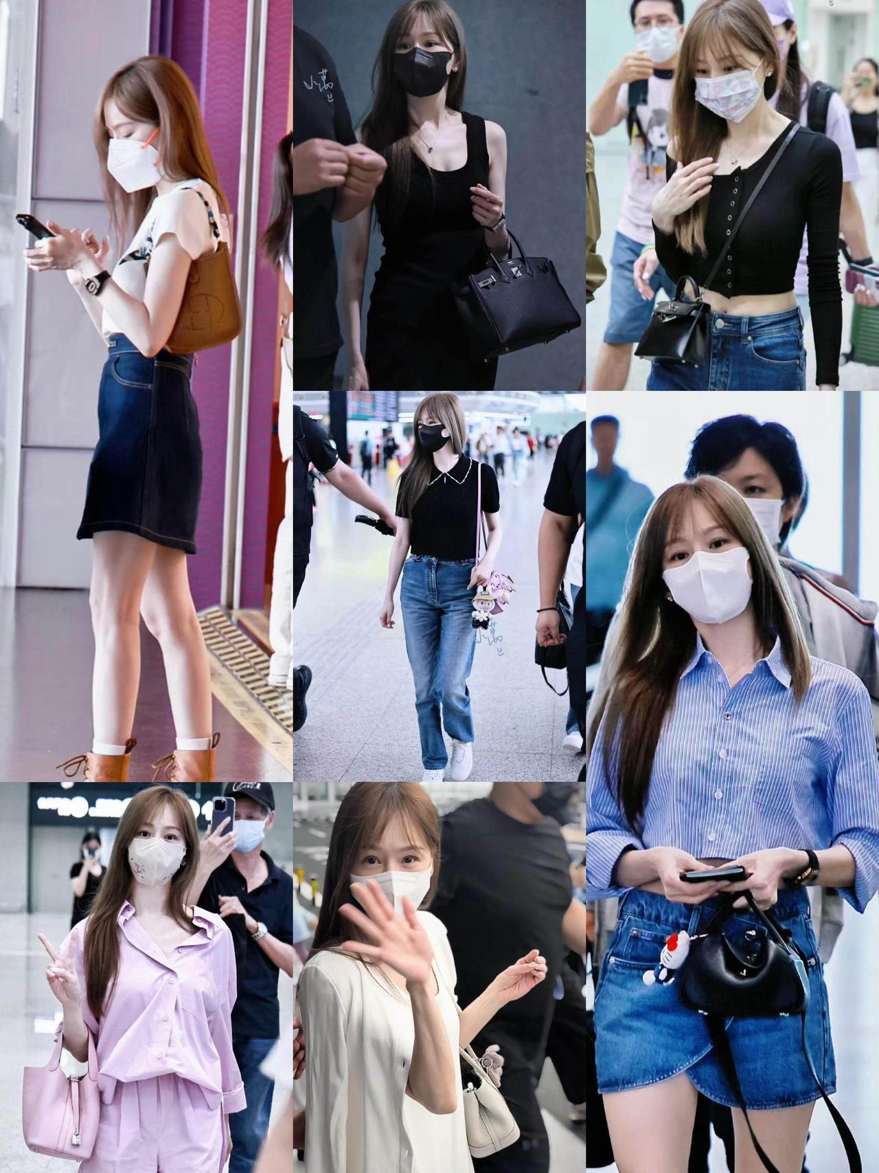 王心凌街拍，私服简单又好看，太适合小个子了！整套穿搭主打简约舒适，黑色修身背心裙