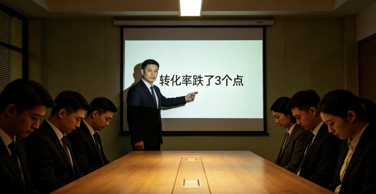 公司月底复盘会，王总监对着PPT痛批运营组：“转化率跌了3个点，你们想过为什么吗