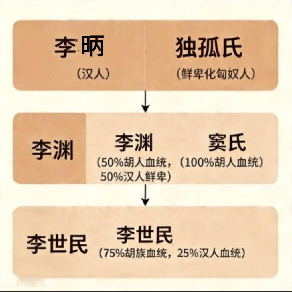 总有公知说男女平等，李世民的奶奶独孤氏是鲜卑化的匈奴人，所以李渊有50%汉人血统