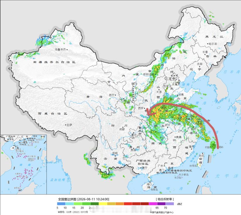 白海豚还在给浙江甩水【白海豚“尾巴”持续影响长三角】雷达看，白海豚东南侧的尾巴处