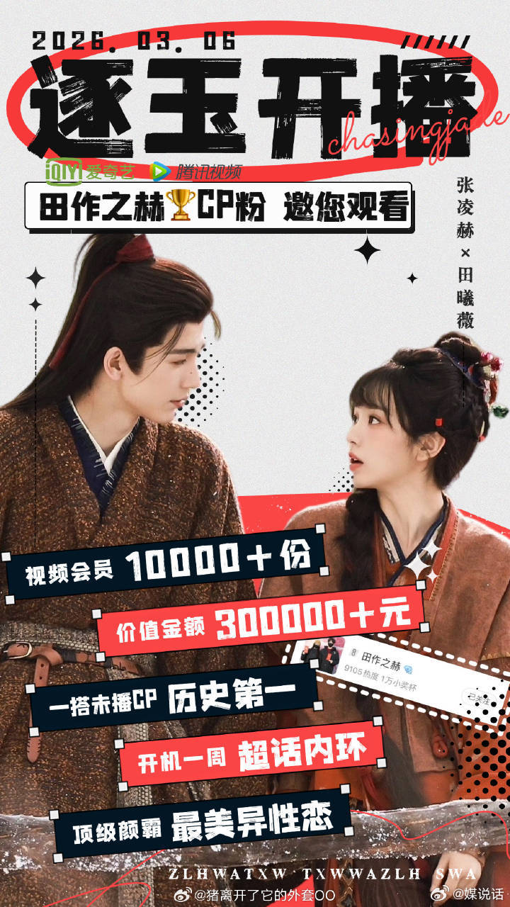 张凌赫、田曦薇cpf田作之赫为《逐玉》云包场一万份，创造了一搭未播CP的云包场纪