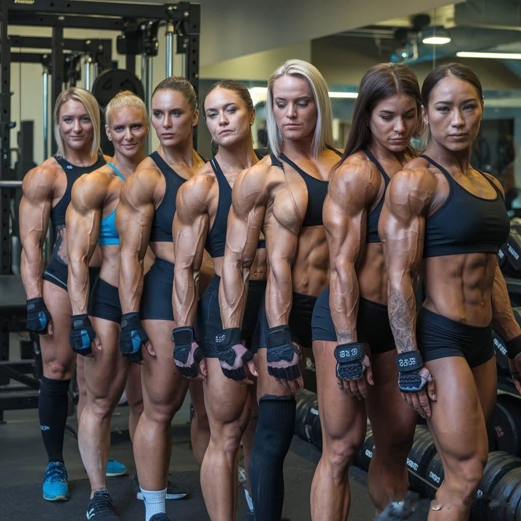 美国健身俱乐部的美女们展示她们的肌肉。