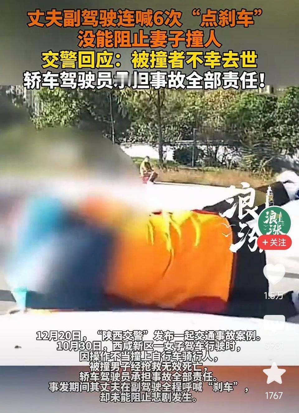 丈夫连喊六次“点刹车”，依然没能阻止妻子把人撞死！万般无奈之下，坐在副驾驶的丈