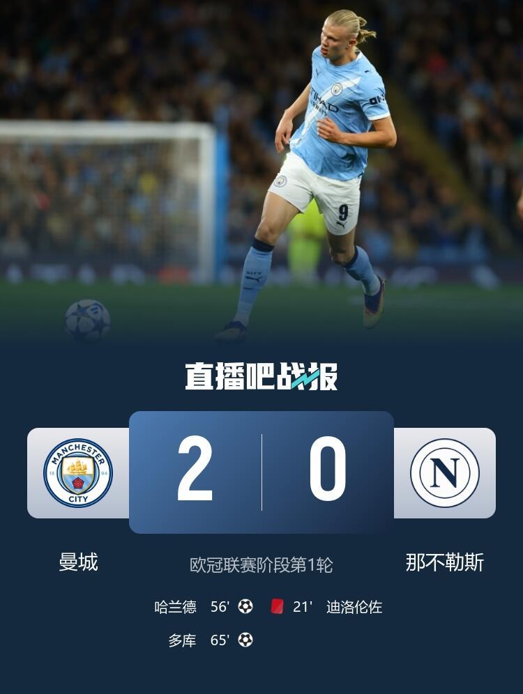 #曼城2比0那不勒斯#欧冠开门红！曼城2-0十人那不勒斯德布劳内登场仅26分钟