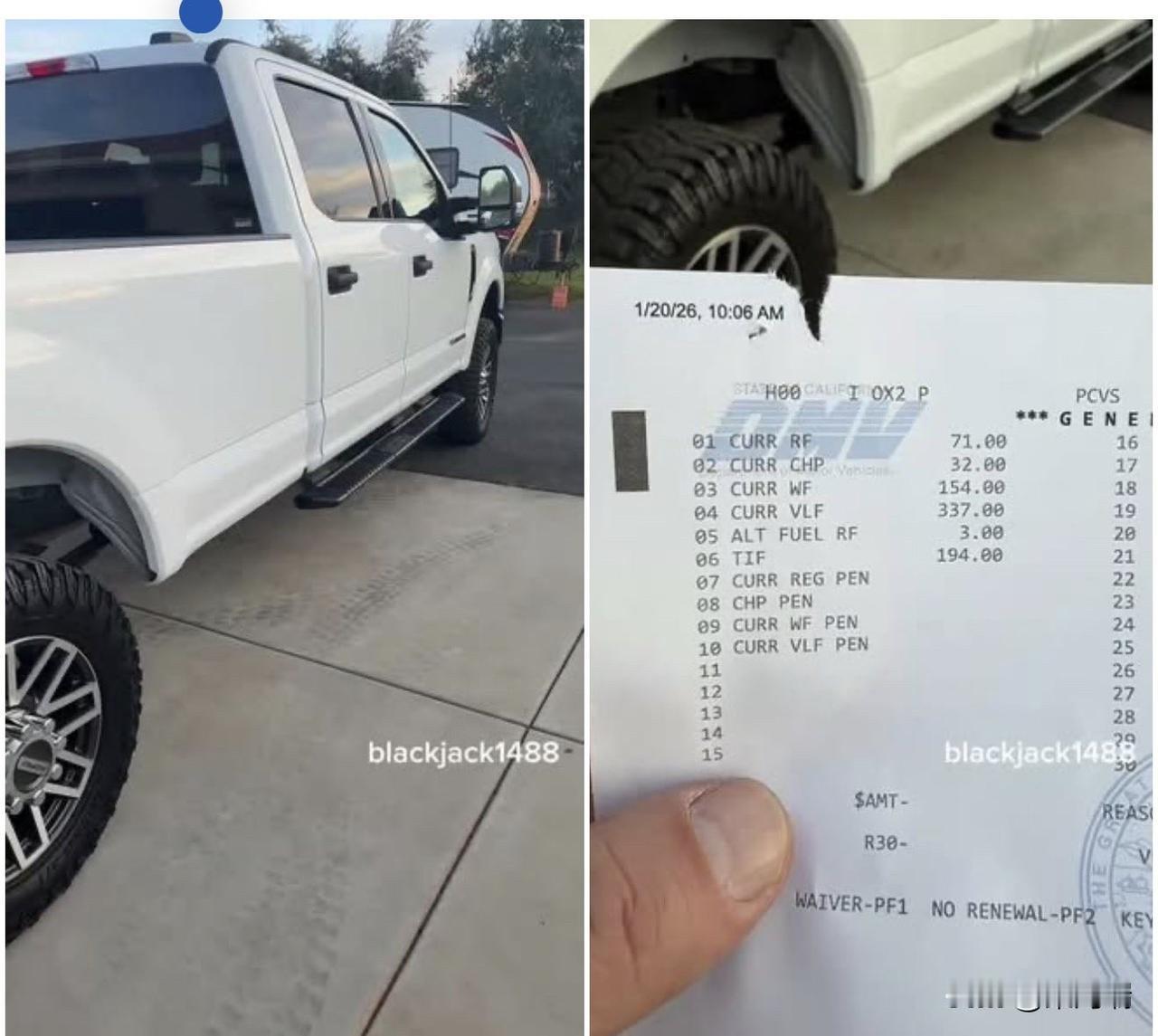 这个文件是加利福尼亚州机动车辆管理局(DMV)的车辆登记续期通知，详细列出了