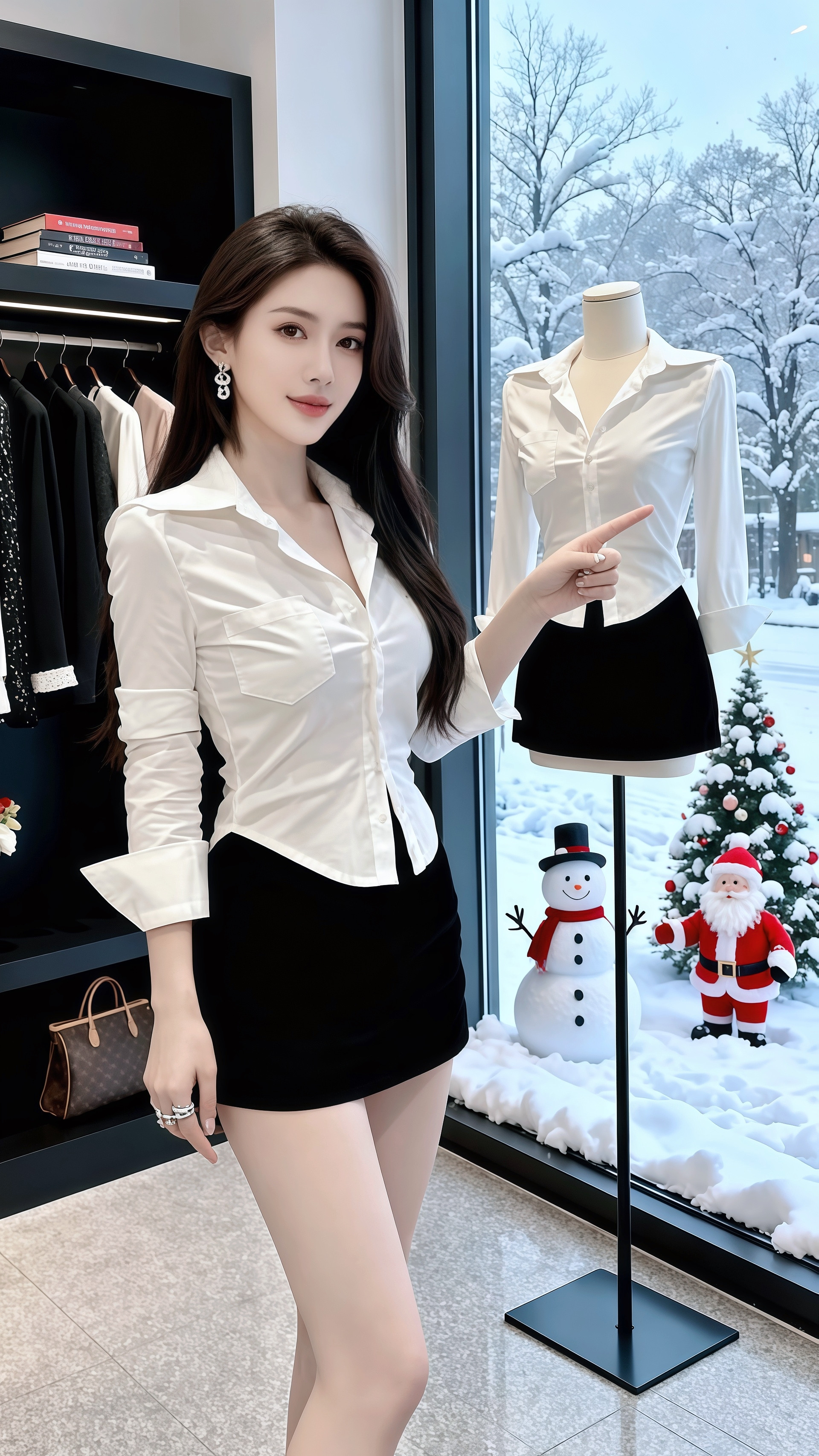 窗外的雪裹着圣诞氛围，许妍白衬衫的柔光刚好衬得冬日不冷——领口松半颗扣...