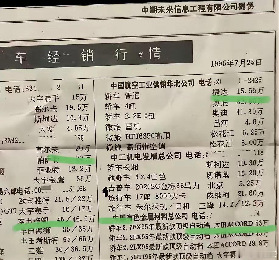 1995年，一台本田雅阁敢卖46万，三菱30多万，大众高尔夫也要20万。那时候普