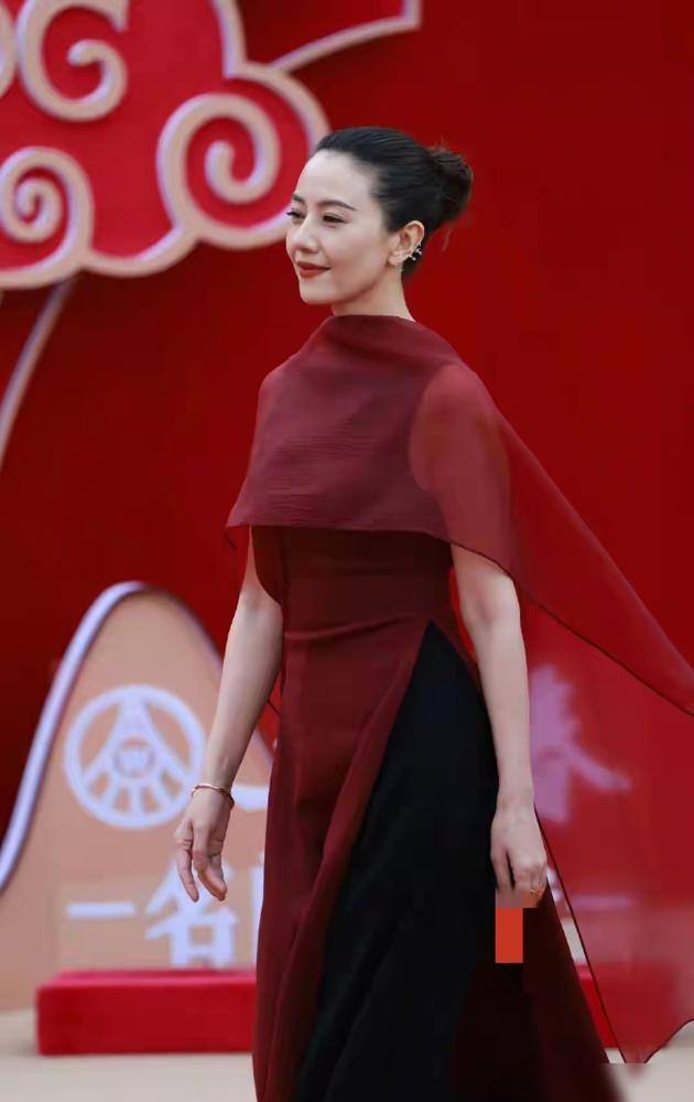 高圆圆与张鲁一惊艳亮相电视剧年度盛典活动！镜头下，她一袭穿酒色红裙搭配黑色裤子，