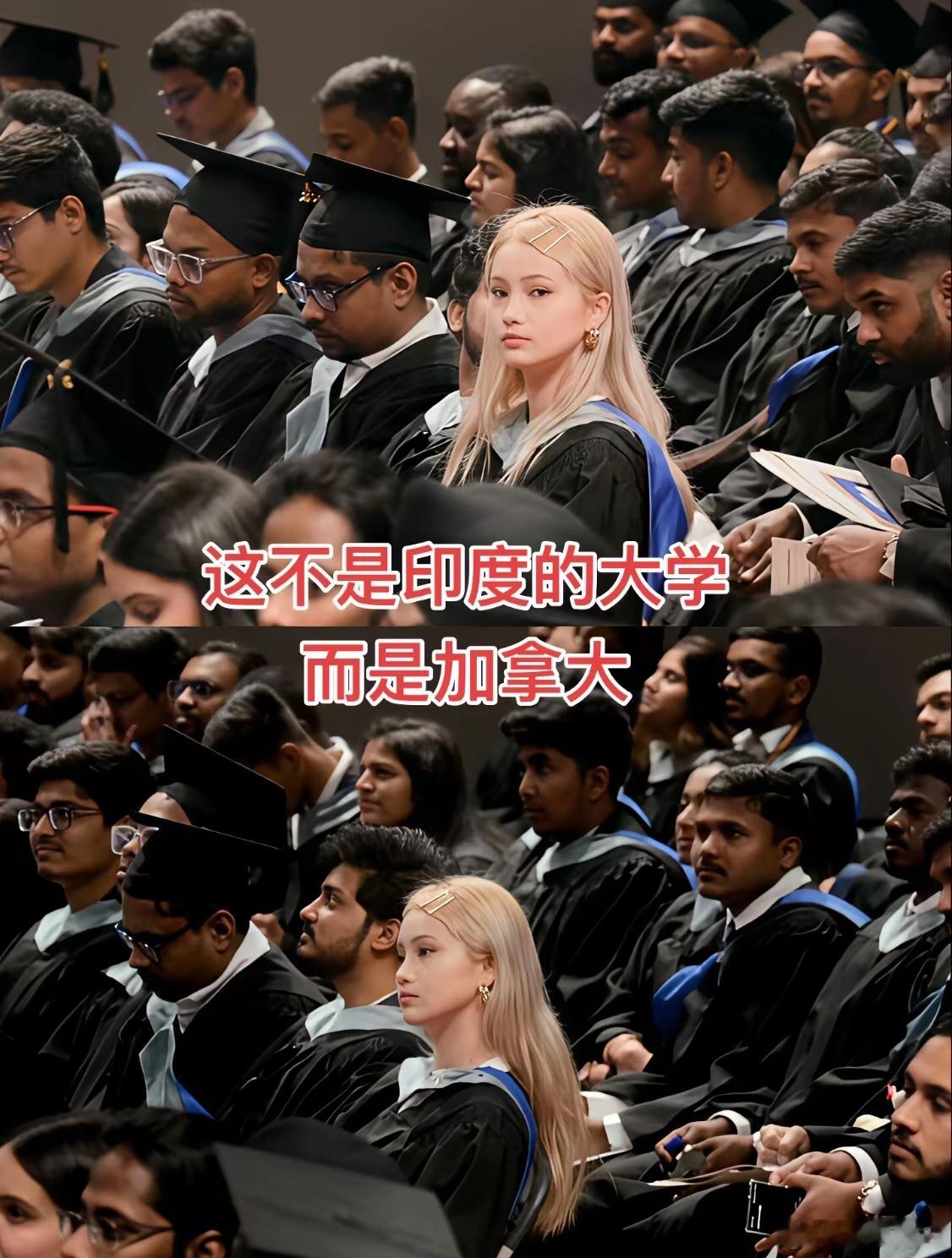 加拿大毕业典礼中的中国女孩，身边全印度人。​​​