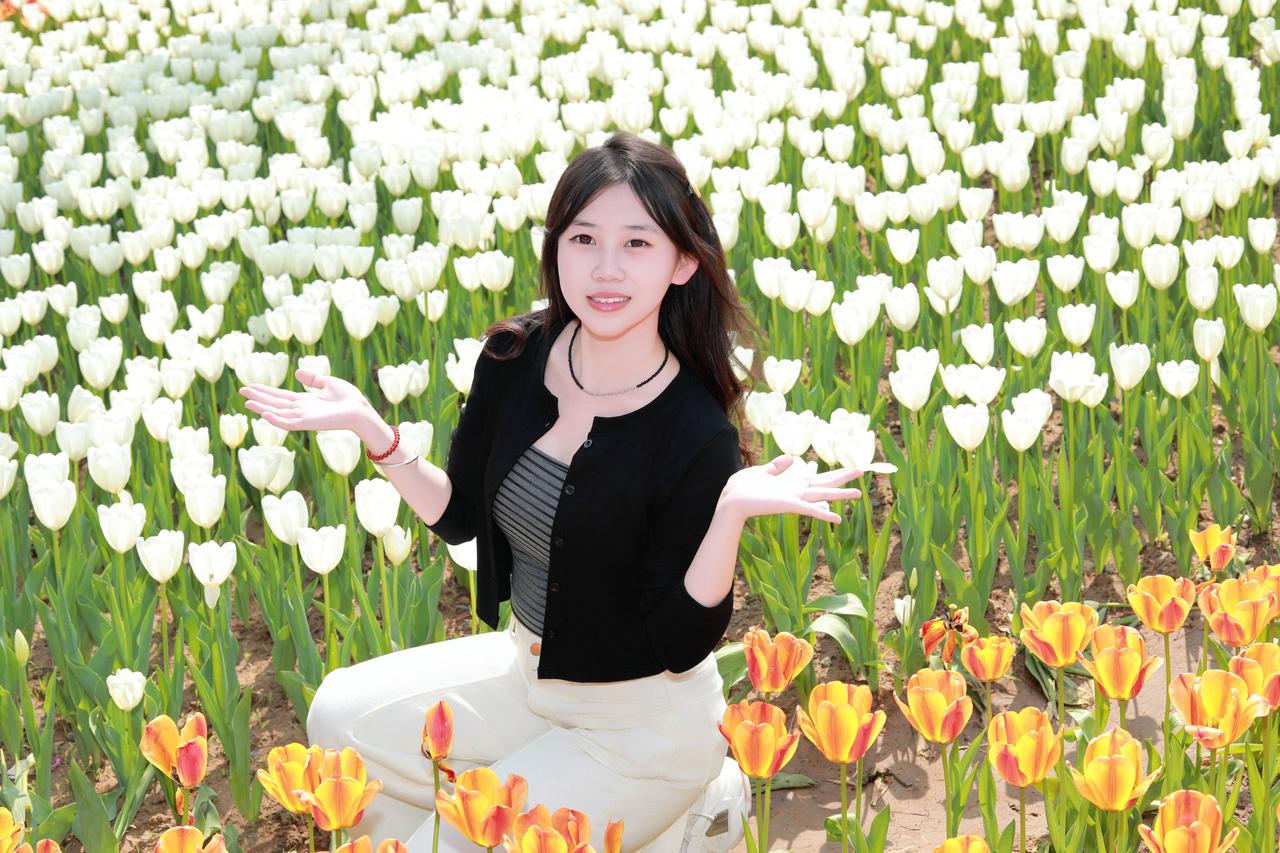 太原人像摄影约拍跟拍晋阳湖郁金香人像原创摄影郁金香花海花海拍照花海里的白月光