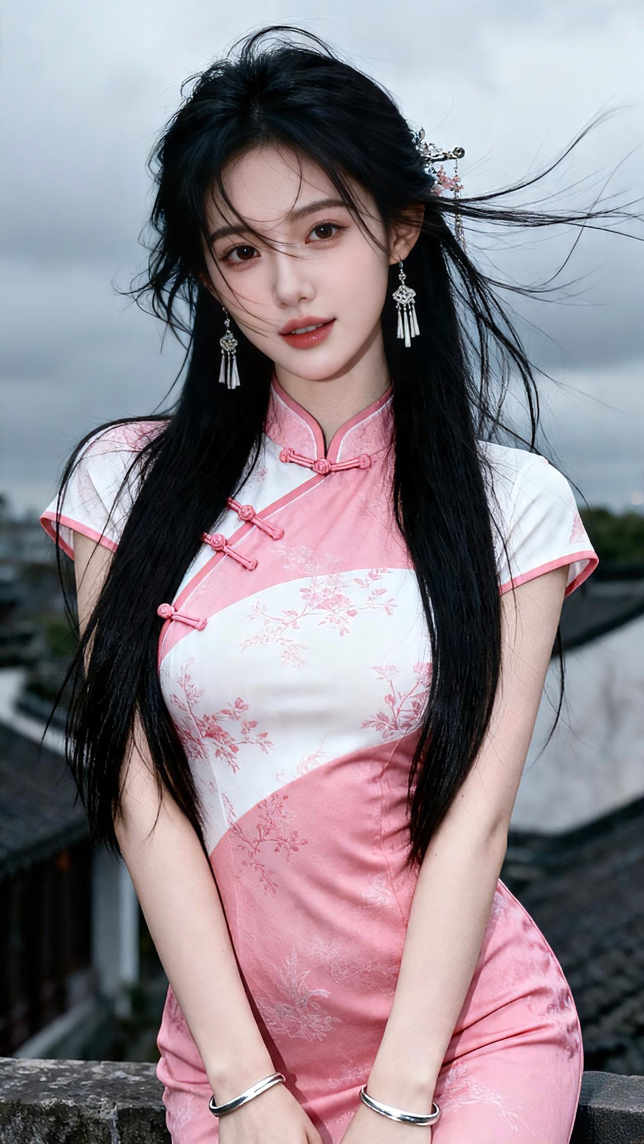 怎么穿出优雅迷人的气质优雅还得看中国旗袍，美中不足的就是头发有点乱旗袍风气质穿搭