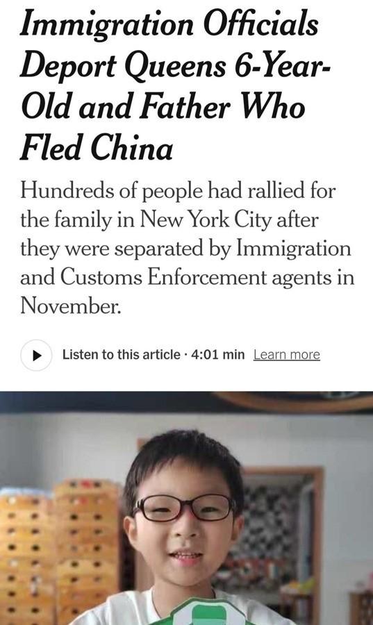 润民郑飞与6岁儿子郑元欣通过墨西哥润入美国，后暂居纽约皇后区，郑飞想靠庇护留在美