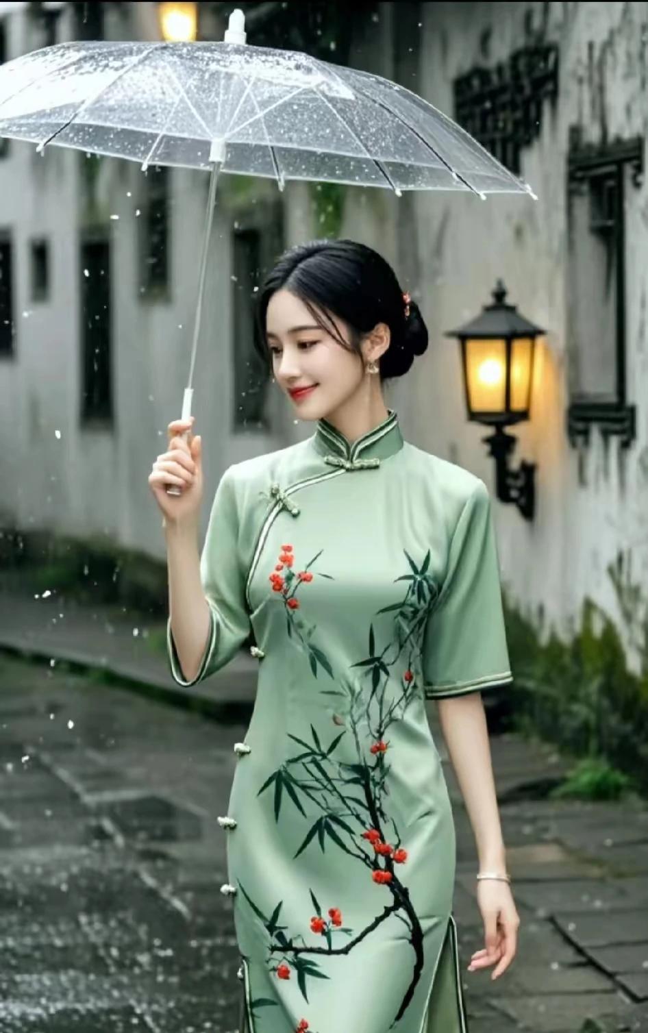 江南水乡，旗袍佳丽。浅笑嫣然，惹人喜欢。修身裁剪，风情无限。旗袍之美，美在