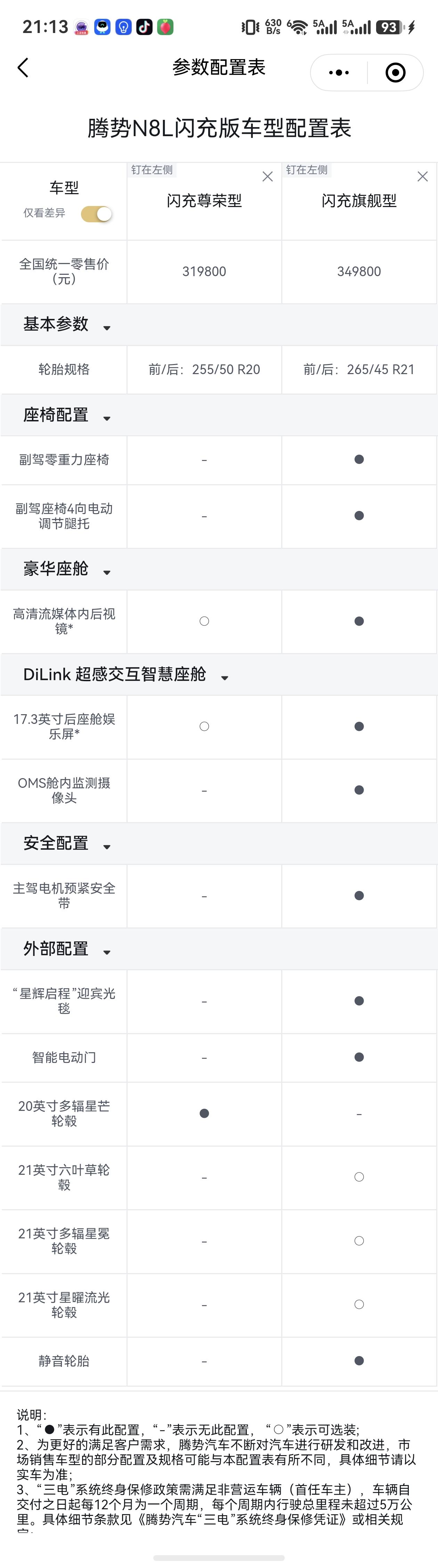 比亚迪腾势N8L闪充版上市，两款车的差别：差价3W轮胎大小副驾零动力座椅，